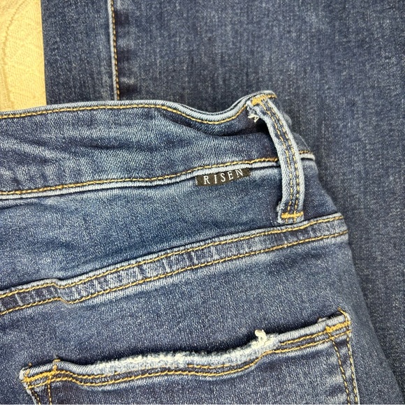 Risen Dark Wash Denim Flare Wide Leg Western Blue Jeans Sz 29 - Picture 8 of 11